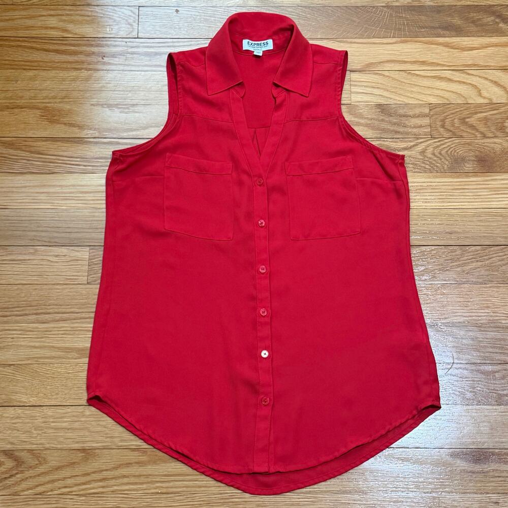Express | Women's Portfino Sleeveless Button Shirt Original Fit Ruby Red XS - Picture 2 of 4
